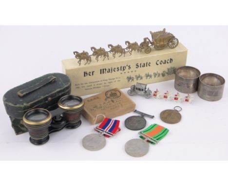 Group of various items,including pair of Victorian snakeskin mounted opera glasses, pair of silver napkin rings, 4 First and 