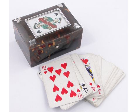 A Victorian tortoiseshell and silver mounted playing card box,Chester 1895, length 10.5 cm.