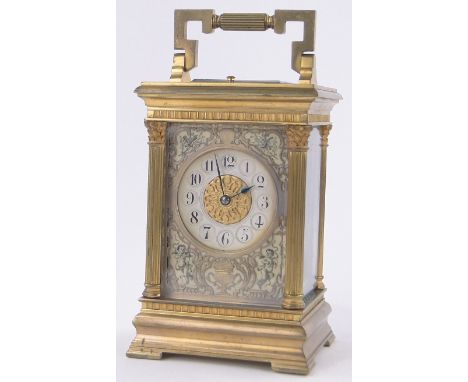 A fine quality French gilt brass cased carriage clock circa 1900,the ivory and silver decorated dial signed Elkington & Co., 