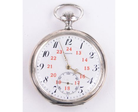 A Swiss Zenith silver cased topwind pocket watch,case width 50mm.