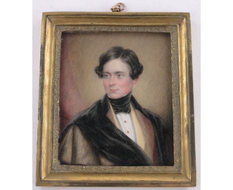 A 19th century miniature watercolour on ivory portrait of a gentleman,in gilt metal frame, height 3.5".