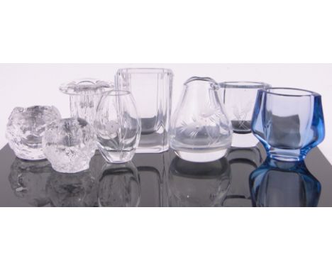 A Kosta ice pillar candlestick,3.25", Stromberg vases, etc., (8).