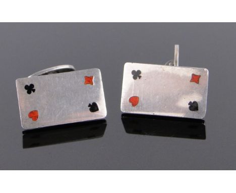 Pair of sterling silver and coloured enamel playing card design cufflinks,length 25mm.