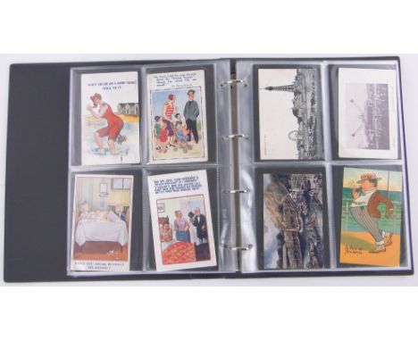An album of Vintage postcards,including saucy cards and First World War embroidered cards.