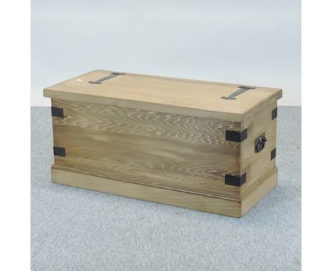 A pine and metal bound trunk, 98cm
