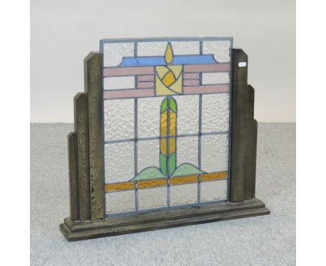 A leaded glass fire screen, 67cm