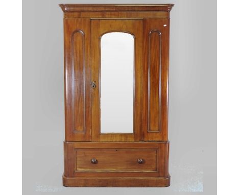 A Victorian mahogany single wardrobe, with a mirrored door, 110cm