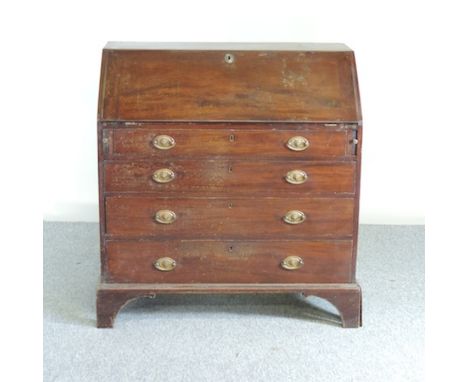 A George III mahogany bureau, on bracket feet, 100cm