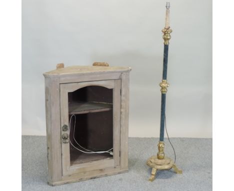 An antique pine corner cabinet, 77cm, together with a gilt mounted standard lamp