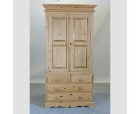 A pine double wardrobe, 98cm
