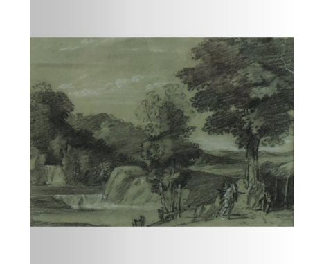 Manner of Gainsborough Dupont, (circa 1754-1797), landscape with figures, charcoal heightened with white chalk, on paper, tog