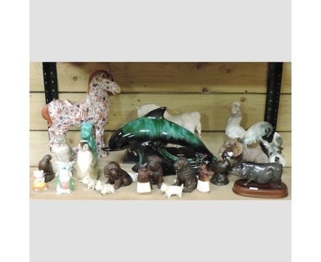 A collection of ceramic animal figures, tallest 36cm high