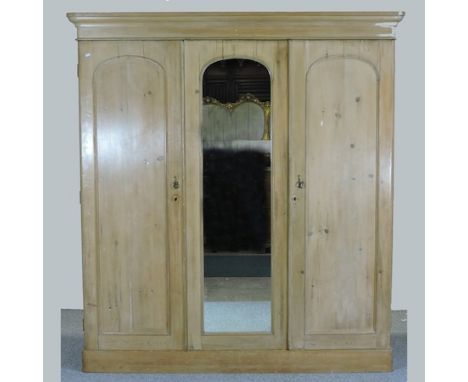 A Victorian pine combination wardrobe, with a mirrored door, 181cm