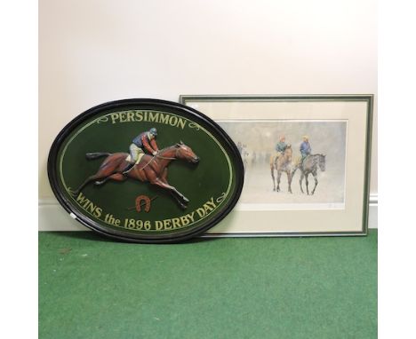 M. Coward, racing horses, limited edition print, 35 x 54cm, together with a relief plaque