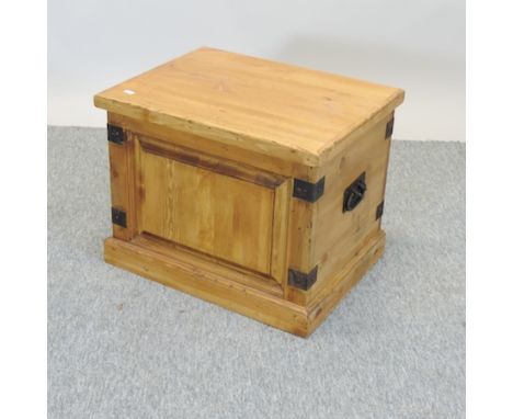 A pine and metal bound trunk, 54cm