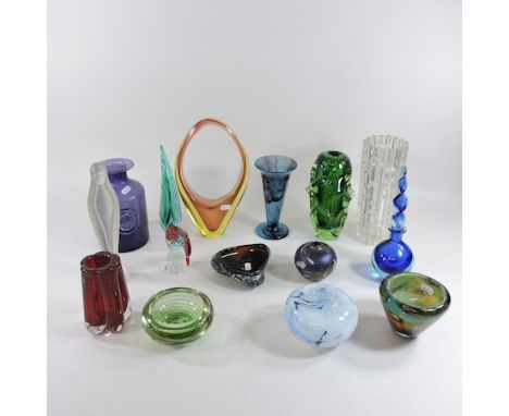 A collection of glassware to include Whitefriars, Dartington, Murano and Mdina