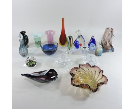 A collection of glassware to include Murano, Whitefriars and Fablonski