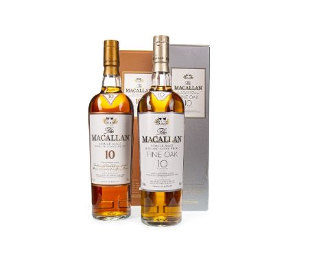MACALLAN 10 YERS OLD Single Malt Scotch Whisky Matured in sherry casks. 700ml, 40% volume, in carton. MACALLAN FINE OAK 10 YE