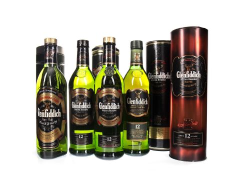 GLENFIDDICH AGED 12 YEARS (3) Single Malt Scotch Whisky 70cl, 40% volume, in tube. GLENFIDDICH SPECIAL OLD RESERVE Single Mal
