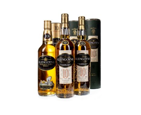 GLENGOYNE 10 YEARS OLD (3) Single Malt Scotch Whisky 2x70cl, 1x75cl, all 40% volume, in tube. Three bottles.