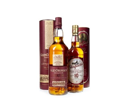 GLENDRONACH ORIGINAL AGED 12 YEARS - ONE LITRE Single Malt Scotch Whisky One litre, 40% volume, in tube. GLENFARCLAS 10 YEARS