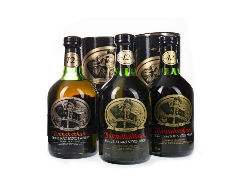 BUNNAHABHAIN AGED 12 YEARS (3) Single Malt Scotch Whisky 70cl, 40% volume, two in tube. Three bottles.