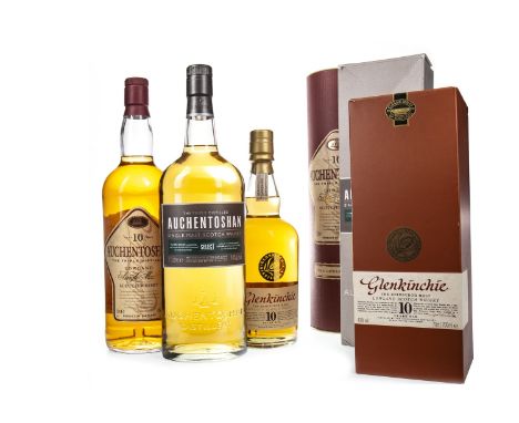 AUCHENTOSHAN AGED 10 YEARS - ONE LITRE Single Malt Scotch Whisky One litre, 43% volume, in tube. AUCHENTOSHAN SELECT - ONE LI