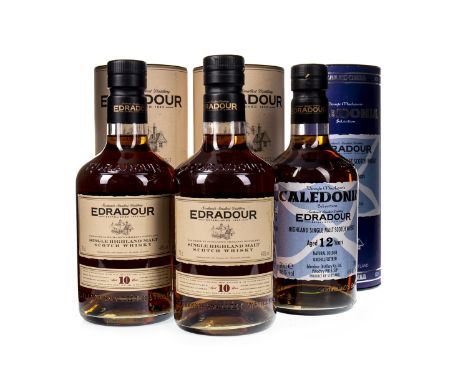EDRADOUR 12 YEARS OLD (2) Single Malt Scotch Whisky 70cl, 40% volume, in tube. EDRADOUR CALEDONIA AGED 12 YEARS Single Malt S