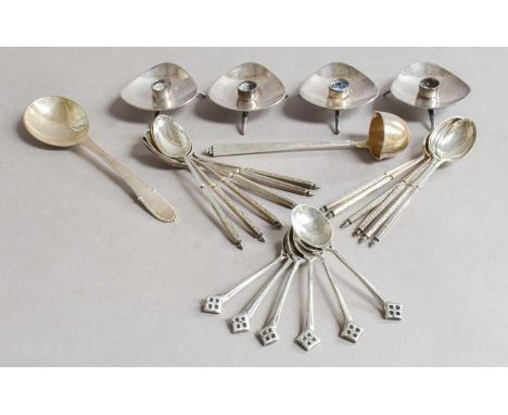 A Collection of Assorted Danish Silver and Silver Plate, comprising: a small sauce-ladle, by Georg Jensen, Copenhagen, with E
