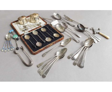 A Collection of Assorted Silver and Silver Plate, the silver including: a cased set of six coffee-spoons, each with coffee-be