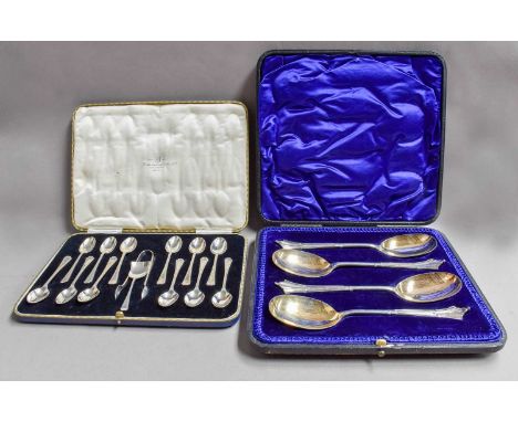 A Cased Set of Four Edward VII Silver Serving-Spoons, by Atkin Brothers, Sheffield, 1902, Albany pattern, with gilt bowls, th