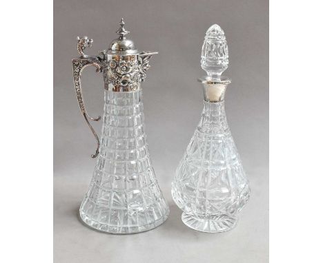 An Elizabeth II Silver-Mounted Glass Claret-jug, by Roberts and Belk Ltd., Sheffield, 1969, the glass body tapering, the silv