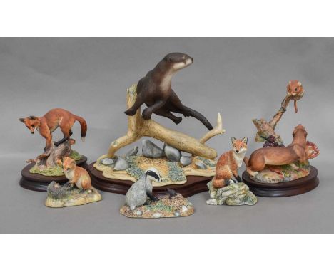 Border Fine Arts Wildlife Models, including 'Stoat and Vole', model No. L19 by Anne Wall, limited edition 222/300, on wood ba