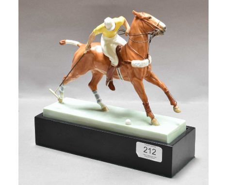 Royal Worcester 'The Polo Player', modelled by Doris Lindner, model No. 3163, raised on seperate plinth, 21cm hGood condition