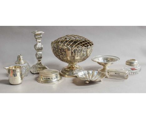 A Collection of Assorted Silver, comprising: a cream-jug; a pedestal dish with pierced rim, 12.5cm diameter; a shell-shaped d