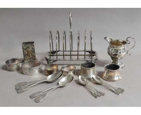 A Collection of Assorted Silver and Silver Plate, The Silver Including: a George III silver cream-jug; five Fiddle pattern te
