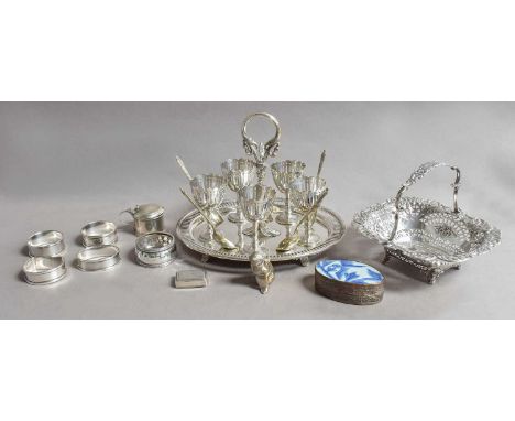 A Collection of Assorted Silver and Silver Plate, The Silver Comprising: a pierced oblong basket with overhead fixed handle, 