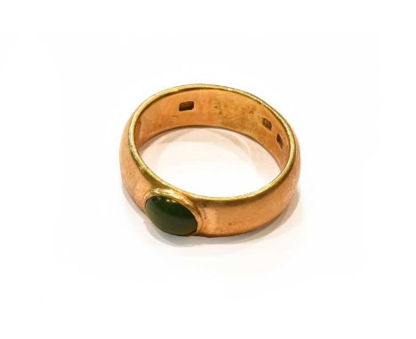 A Hardstone Set Band Ring, stamped '18', finger size RGross weight 10.1 grams.