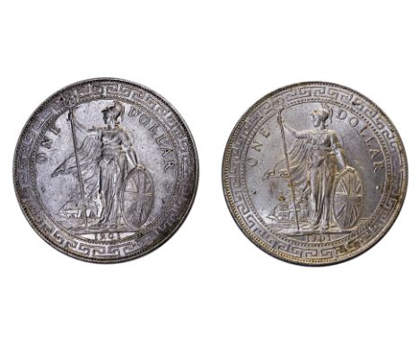 GREAT BRITAIN BRITISH TRADE DOLLARS 1901 B (2)
1901 B, obverse with Britannia holding trident, reverse with Chinese character