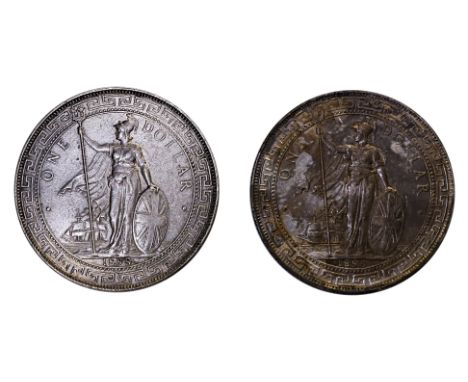 GREAT BRITAIN BRITISH TRADE DOLLARS 1898, 1898 B (2)
1898 mintmark missing, 1898 B, obverse with Britannia holding trident, r