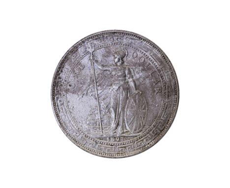 GREAT BRITAIN BRITISH TRADE DOLLAR 1897/6
1897/6 mintmark missing, obverse with Britannia holding trident, reverse with Chine