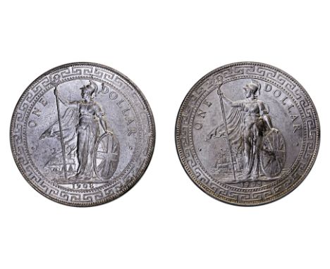 GREAT BRITAIN BRITISH TRADE DOLLARS 1908 B (2)
1908 B, obverse with Britannia holding trident, reverse with Chinese character