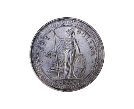 GREAT BRITAIN BRITISH TRADE DOLLAR 1902 B BROCKAGE ERROR
1902 B, small brockage error visible on reverse, obverse with Britan