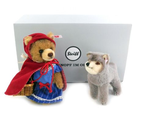 A Steiff Fairytale World Little Red Riding Hood and the Wold set, in alpaca wool, number 747, 16cm and 13cm high respectively