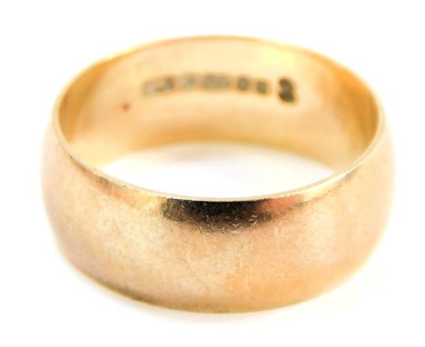 A 9ct gold thick wedding band, of plain design, ring size S, 6g.