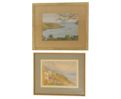 A group of pictures, comprising Leslie Ford, seascape depicting sailing boat and coastal shore, pastel, signed, 26cm x 36cm, 