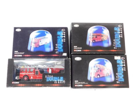 Corgi Nine Double Nine diecast fire engines, comprising CC10304 AECHCB Angus Water Ladder Leicester City Fire Brigade, CC1030