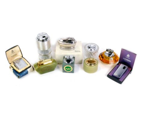 A group of table lighters, to include a Ronson chrome plated lighter, boxed, cut glass examples, onyx, etc. (1 box)