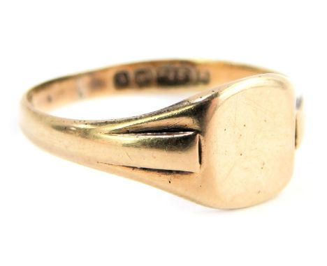 A 9ct gold signet ring, with a square panel, ring size L, 1.9g.