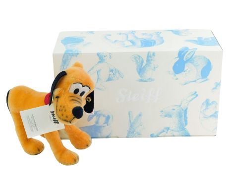 A Steiff Pluto soft toy, limited edition number 816/2000, 19cm high, with certificate, boxed with outer packaging.